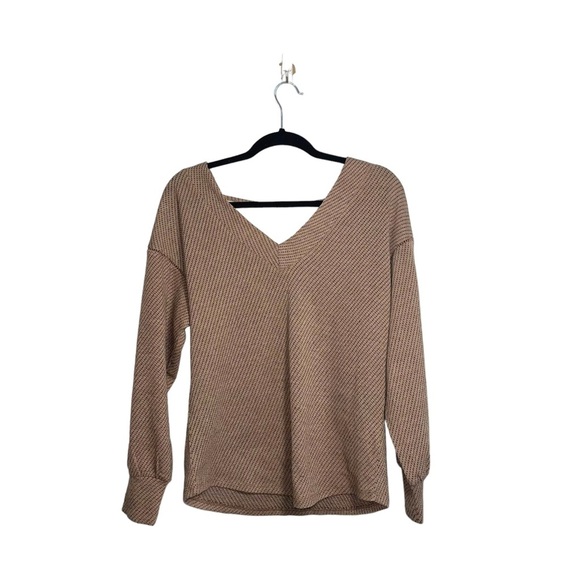 Maurices Tan & Black Printed Sweater V-neck Open Back Pullover Small Women’s - Picture 1 of 11